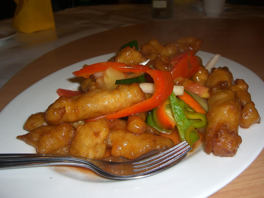 A sit-down vegetarian restaurant dish in Chinatown