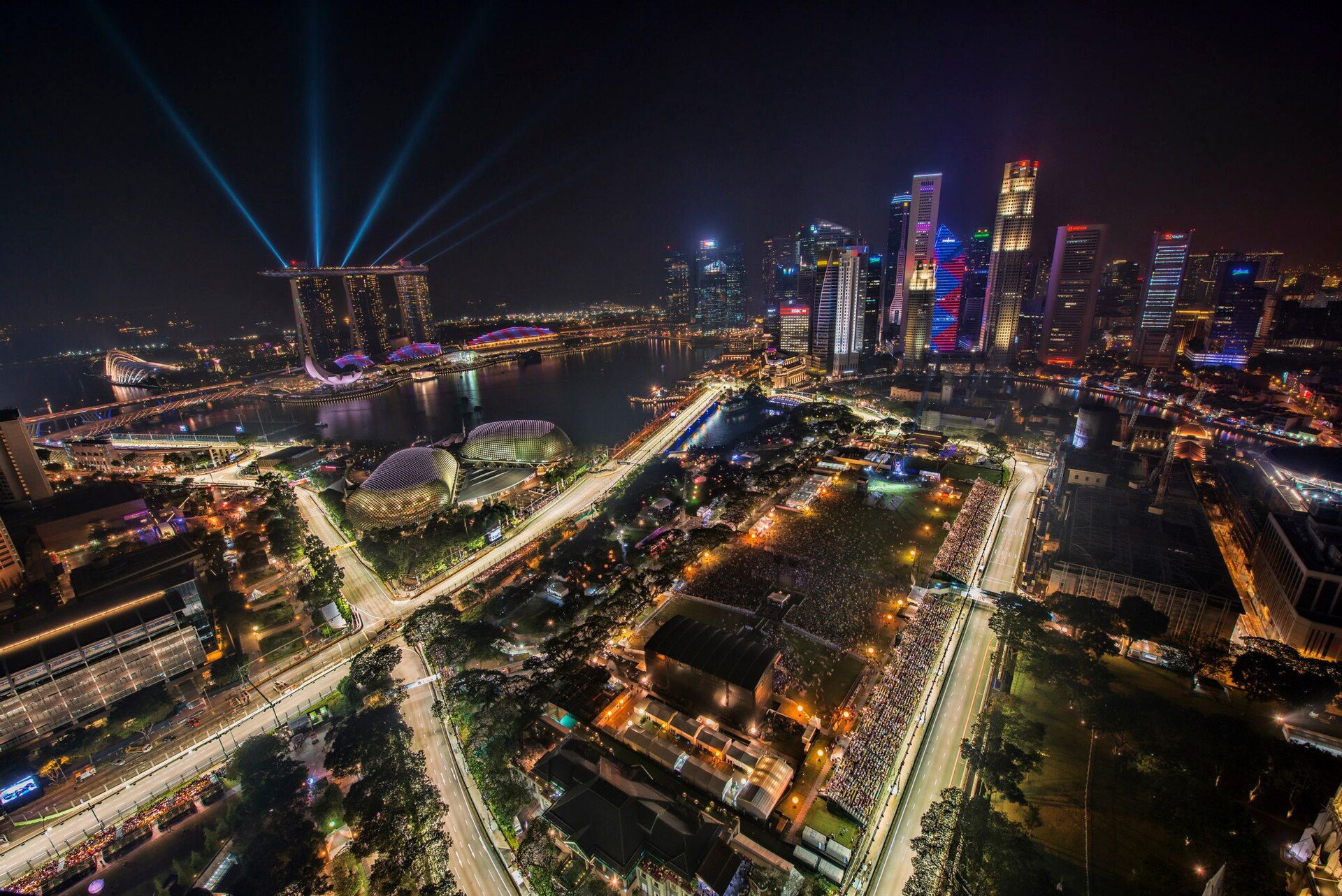 The Marina Bay Street Circuit lit up for the Formula 1 Singapore Grand Prix